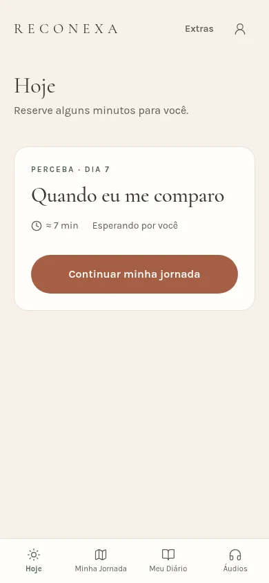 Tela real da RECONEXA: Hoje, sem dados pessoais