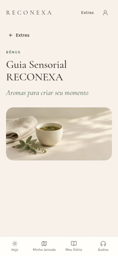 Tela real da RECONEXA: Guia Sensorial, sem dados pessoais